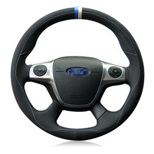 Ford Kuga Focus için DIY elle dikişli araba direksiyon kapağı üst deri319v
