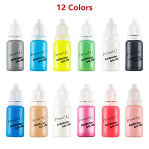 Oje 12 Molors/Set 10ml Tırnak Mürekkep Mat Siyah İnci Beyaz Oje Boya Airbrush için Tırnak Renkli Boyama Tırnak Sanatı DIY DEĞERLENDİRİM 230729