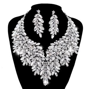 Wedding Jewelry Sets Luxurious Dubai Style Crystal Statement Bridal Silver Color Prom Necklace Earring Christmas Gift 230729