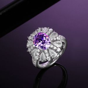 İmitasyon zirkon yüzüğü kadınlar enfes ametist yüzüğü yüksek karbon taş ışık lüks s925 gümüş yüksek kaliteli hediye düğün takı