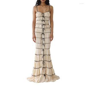 Casual Dresses Tiered Layered Dress Women 2000s Spaghetti Strap Sleeveless Slip Long With Bow Y2k Aesthetic Flowy Hem Clubwear