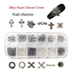 Nail Art Decorations 1 Box Metal Nail Charms Decoração Mix Zircon Heart Punk Goth Nail Charms Cross DIY Manicure Nail Art Design Resina Acessórios 230729