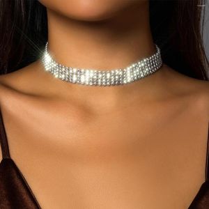 CHOKER PURUI Simple Wide Aluminum Chain Collese Full Athestone Короткий воротник для женщин ювелирных изделий на шее