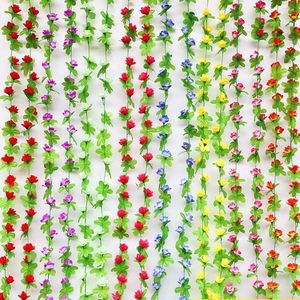 Dekoratif çiçekler sarmaşık yaprağı 7 feet 40 kafa ip çelenk sahte yapay çiçek asma