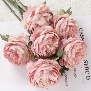 Декоративные цветы розовые искусственные пионы цветочные букеты западные розы