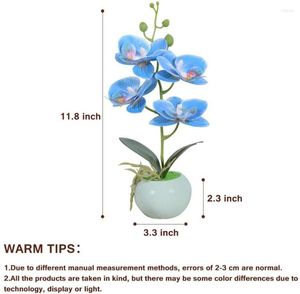 Dekoratif Çiçekler Yapay Bonsai Orchid Phalaenopsis Düzenlemeleri Ev Ofis Dekorasyonu için Seramik Vazo ile Çiçek (Mavi)