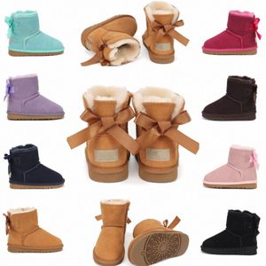 Sapatos infantis uggi botas quentes australianas mini bota meia neve com lacinhos sapatilhas meninas meninos tênis de couro