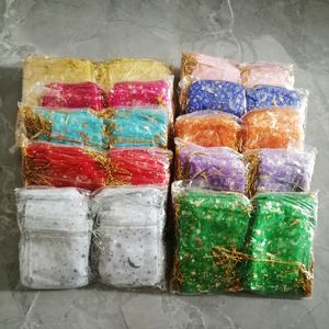 Mücevherat Stand 500pcs Star Moon Organza Hediye Çantaları Mücevher Çantası Mini Poşet Çekme Depolama Çantası Takı Ambalaj Ekran Çantaları 230728