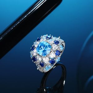 Tendência europeia e americana s925 prata esterlina azul marinho zircão de alta qualidade pequeno anel requintado joias femininas atacado