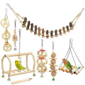 Other Bird Supplies 8PCS Set Combination Parrot Toys Wood Articles Bite Pet For Training Toy Swing Ball Bell Standing 230729