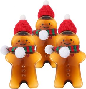 Copos 10 Pçs Natal Gingerbread Man Drink Garrafa com Chapéu e Lenço Plástico Reutilizável Garrafas de Suco de Natal Tampas Recipientes Transparentes 230729