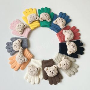 Baby Gloves Cartoon Bear Kids Full Finger Gloves Autumn Winter Knitted Wool Boys Girls Warm Mittens