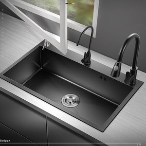 Kitchen Large Single Slot Wash Basin Stainless Steel Topmount Sink Waterfall With Multifunction Touch Waterfall Faucet AA44