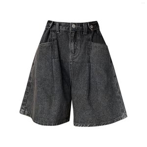 Women's Jeans Wide Leg Rolled Edge Denim Shorts For Women With High Waist Versatile Loose And Slim A Line Pants Thin Style