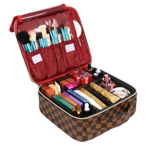 Kits de Higiene Pessoal Bolsa de Maquiagem para Mulheres Estojo de Viagem Xadrez Organizador de Cosméticos Ferramentas Jóias 230729