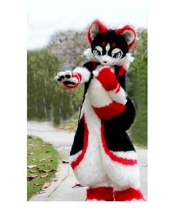 Klasik Fursuit Husky Kavisli Bacaklar Maskot Giysileri Uygun PPARTY POSSING uzun saçlı tilki köpek maskot seti