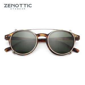 Солнцезащитные очки Zenottic Retro Double Lens Flip Up Clip на стиле стимпанк Мужчины Женщины Крусь Очки против синего освещения Поляризующие клипы 230729