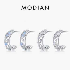 Stud Modian Orijinal 925 STERLING Gümüş Moda İçi Boş Kadınlar İçin Küpe Hassas Pembe Mavi Opals Kulak Pinleri Güzel Takılar 230729