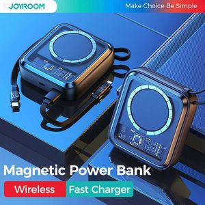 Банки мобильного телефона Joyroom Magnetic Power Bank 10000MAH 22,5 Вт беспроводной зарядной зарядное устройство Внешнее аккумуляторное зарядное устройство для iPhone Xiaomi Poverbank с кабелем L230731