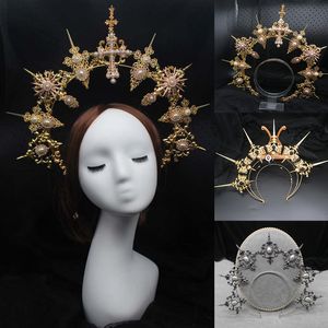 Meapwear Saç Aksesuarları Gotik Lolita Tiara Taç kafa Bandı DIY Malzeme Paketi Noel Vintage Sun Goddes Barok Halo Başlık Parçaları 230729