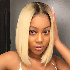 Peruvian Human Hair Wigs Natural Straight 1B 613 Blonde Short Bob Lace Front Wig for Women 130%240n