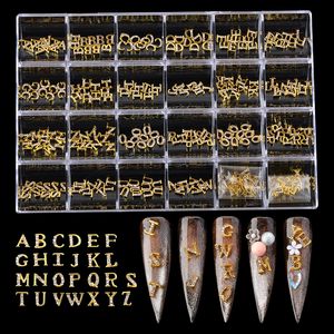 Tırnak Sanat Dekorasyonları 260 PCS Mektuplar Tırnak Takıları Kiti Altın/Gümüş/Gül Metal Tasarımcı Teavelry Alfabe 3D Tırnak Sanat Elmas Süslemeleri 230729