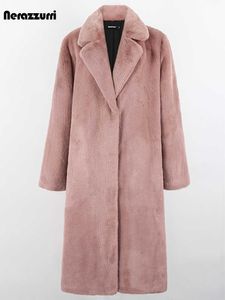 Women's Fur Faux Fur Nerazzurri Winter Clothes Women 2022 Long Thick Warm Soft Colored Fluffy Big Size Faux Rex Rabbit Fur Coat Women Lapel 4xl 5xl HKD230727
