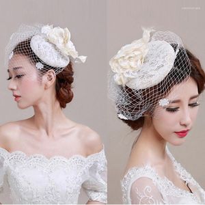 Saç klipleri büyüleyici düğün şapkaları kuş kafesi net gelin yüz peçe tüylü çiçek şapkası ile saç tokası moda takı aksesuarları