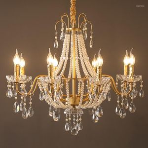 Люстры европейская винтажная хрустальная золотая свеча люстра светодиода современная ретро -классический подвесной свет французский корт лампа гостиная светильница