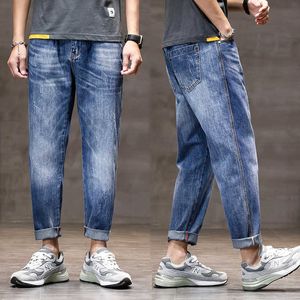 Мужские футболки к.н. мешковатые джинсы мужчины гарема-брюки свободно подходят для весеннего лета легкие голубые широкие джинсовые штаны.