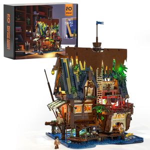 Bloklar Funwhole Medieval Pier Inn Aydınlatma Binası Tuğlalar Set Ortaçağ Pier Inn LED İnşaat Modeli 2143 PCS Yetişkinler ve Gençler 230731