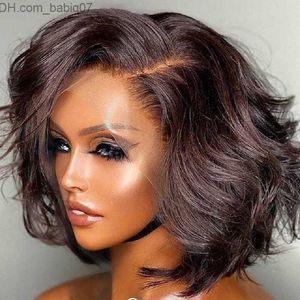 İnsan saç perukları vücut dalgası 13x6 dantel ön peruk insan saçı kısa bob peruk 180 Yoğunluk Siyah kadınlar için uygun Brezilya Remy Saç Z230731