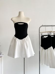 Sıradan Elbiseler Yaz Fransız Moda Vintage Straplez Patchwork Prom Elbise Kadınlar 2023 Mini A-Line Kabarık Prenses Frocks Seksi Gyaru Robe