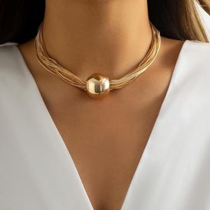 Колье в стиле панк золотого цвета металлическая многослойная цепочка на ключице ожерелье женские круглые ожерелья в стиле хип-хоп мужские модные ювелирные изделия для девочек