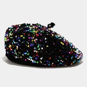 Kadınlar Bling Pullar Glitter Klasik Fransız Bere Performans Şapkası Sleuchy Cap Sparkle Parlayan Fransız Tarzı Beanie