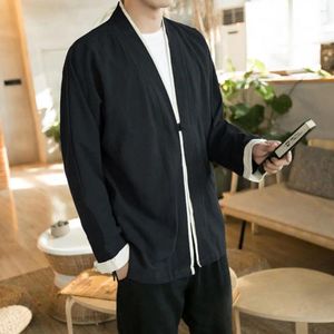 Jaquetas masculinas Casual Homens Casaco Elegante Mid-mangas Cardigan Casacos Design Retro Tecido de Poliéster Macio para Desgaste de Primavera Confortável Metade