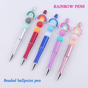 5 adet boncuklu kalemler boncuk kalem gökkuşağı DIY Yaratıcı Beyaz Silikonlu Silikon Jel Boncuklu Renk Yazma Okulu