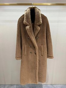 Зимние пальто для улицы 101801 Длинные пальто из меха альпаки с шестью пуговицами Maxx с плюшевым мишкой и воротником с лацканами