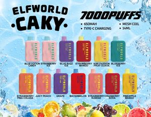 Orijinal Elfworld Caky 7000 Puflar Tek Kullanımlık E Sigara Vape Kalem 14ml Pod 650mAh Şarj Edilebilir Pil Çin Otantik Toptan Vapers Desechables Puff 7K