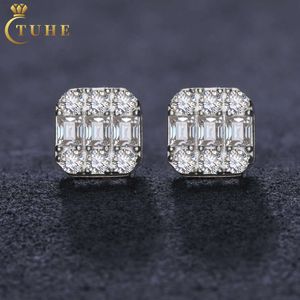 Ucuz fiyat toptan 925 STERLING Gümüş VVS Baguette Moissanite Elmas Geometrik Saplama Erkekler