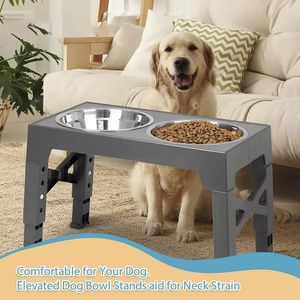 Dog Bowls Feeders Elevated Dogs Adjustable Heights Raised Food Water Bowl With Slow Feeder Standing Cat For Medium Large 231031