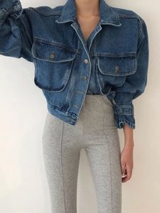 İki Parça Elbise 2 Rengi Sıradan Jean Coats 2023 Sonbahar Kadın Seksi Puff Denim Ceket Uzun Kollu Kırpılmış Kadın Kızlar Sokak Giyim XH8940 231031