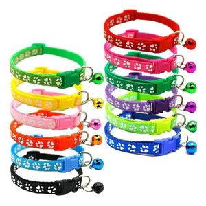 Dog Collars & Leashes Dog Collars Leashes Puppy Cat Collar Breakaway Adjustable Cats With Bell Bling Paw Charms Pet Decor Supplies 12S Dhvxs
