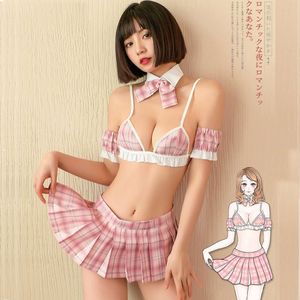 Ani Japon Okul Öğrenci Üniforma Kostümleri Cosplay Peach Kız Seksi Pembe Ekose Erotik Pamas İç çamaşırı Kıyafet Seti Cosplay