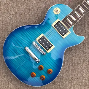 Loja personalizada, feita na China, guitarra elétrica de alta qualidade, guitarra azul, hardware cromado, topo de bordo Honey Burst, entrega gratuita