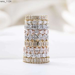 Уникальное блестящее свадебное кольцо Eternity Band Sier из 14-каратного золота, комплект с безелем 3x5 мм, овальное кольцо с муассанитом изумрудной огранки для женщин