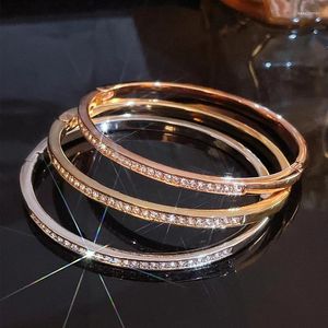 Bangle coreano simples redondo pulseiras pulseiras para mulheres cristal strass pavimentar abertura jóias de casamento presentes atacado