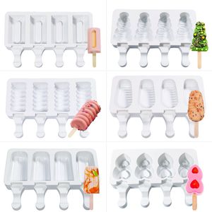 Silikon Dondurma Kalıp 4 Delik Popsicle Cube Maker Kalıp Çikolata Tepsisi Mutfak Gadgets Yemek Bar Ev Bahçe Pişirme Araçları