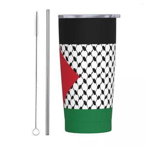 Tumbler Filistin Bayrak Tumbler Vakum Yalıtımlı Filistin Hatta Kufiya Keffiyeh Kahve Kupaları Flask Ofis Ev Kupa Dökül