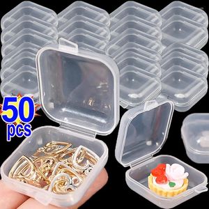 Mücevher Torbaları 5-50pcs Kare Saklama Kutusu Mini Şeffaf Plastik Flip Kapak Küçük Kılıf Mücevher Toz Geçirmez Paket Kutuları Toptan